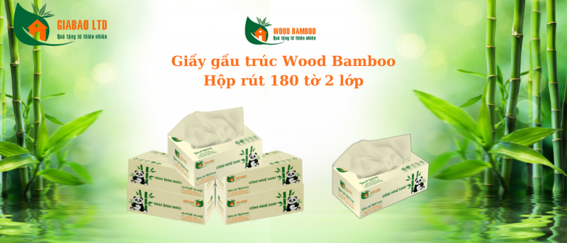 Giấy gấu trúc Wood Bamboo hộp rút 180 tờ 2 lớp